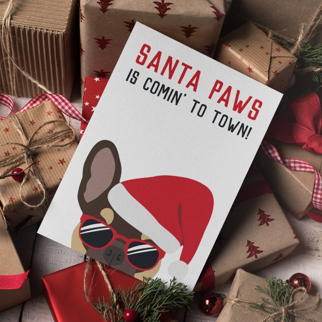 Santa Paws Christmas Brown Tan French Bulldog Card (Creator Uploaded)