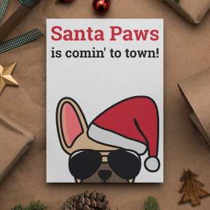 Santa Paws Christmas Light Fawn French Bulldog Card