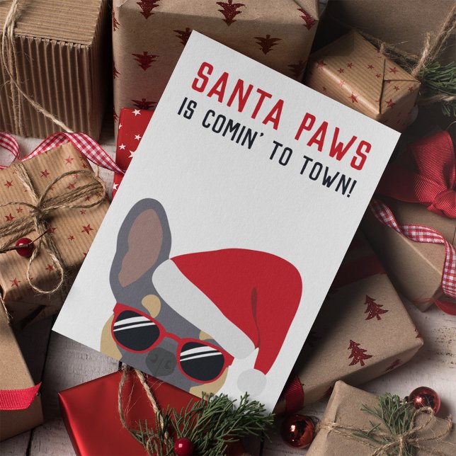 Santa Paws Christmas Lilac Tan French Bulldog Card (Creator Uploaded)
