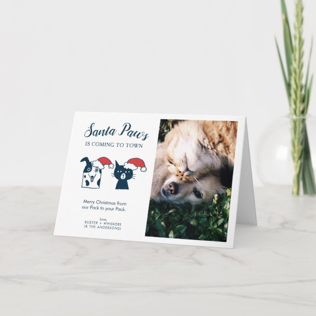 Santa Paws | Christmas Pet Photo Holiday Card (Front)
