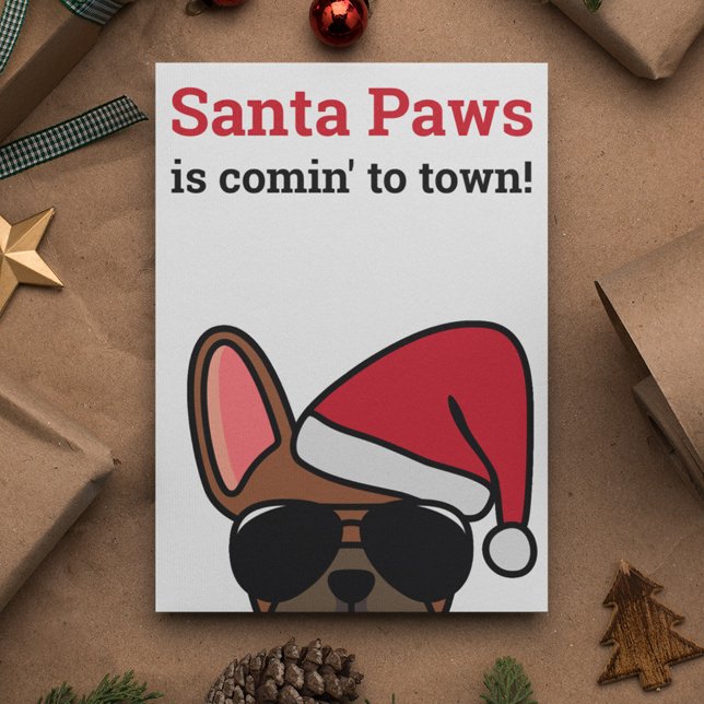 Santa Paws Christmas Red Fawn French Bulldog Card (Creator Uploaded)