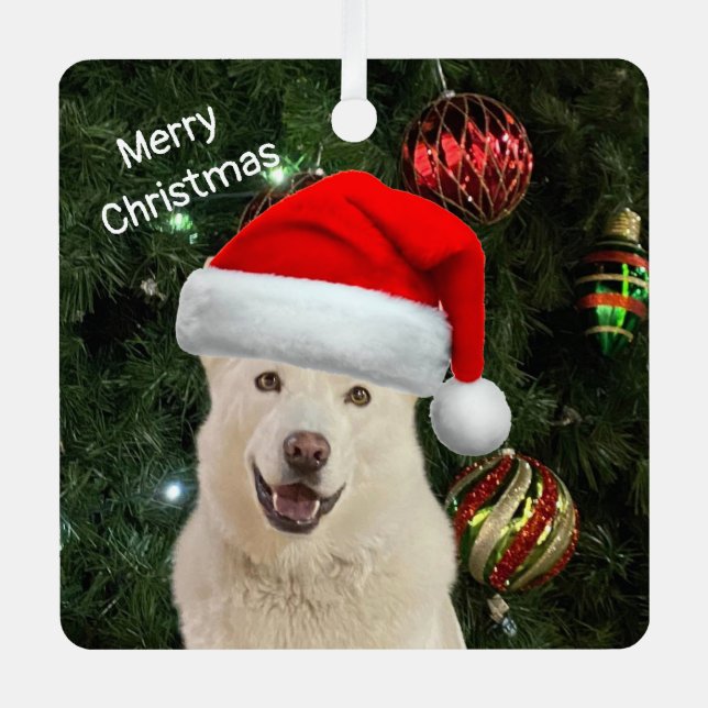 Santa Paws - Crystal the Husky Dog Personalised Metal Tree Decoration (Front)