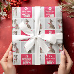 Santa Paws Dog 3 Photo Grid Festive Christmas  Wrapping Paper<br><div class="desc">The perfect gift wrap for dog lovers this christmas! Santa Paws is coming to Town - Design features 3 of your favourite pictures of your pet,  a red square block that can be changed to any colour and a cute little heart paw print.</div>