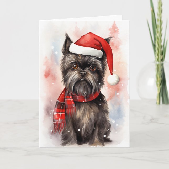 Santa Paws Festive Affenpinscher Dog Christmas Thank You Card (Front)