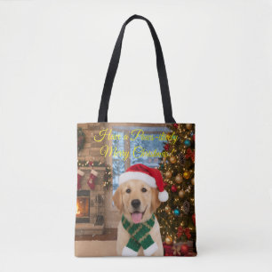 Santa Paws–Festive Golden Retriever Shopper Tote Bag