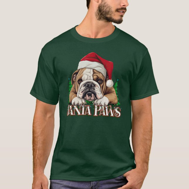 Santa Paws Funny English Bulldog Santa Christmas D T-Shirt (Front)