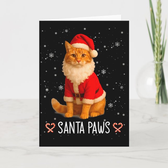 Santa Paws Funny Orange Tabby Cat Christmas Holida Card (Front)
