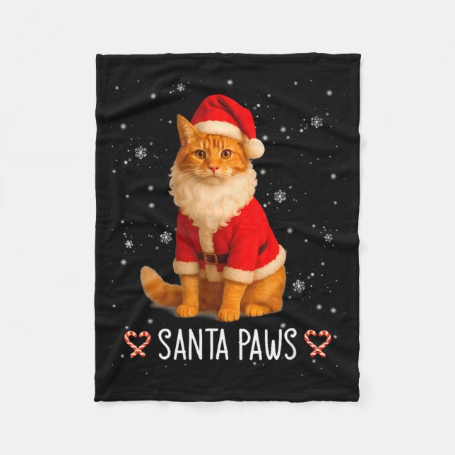 Santa Paws Funny Orange Tabby Cat Christmas Holida Fleece Blanket (Front)