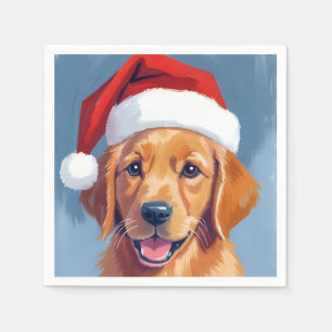 Santa Paws Golden Retriever Puppy Christmas Napkin