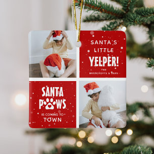 Santa Paws, Happy Howlidays 4 Photo Dog Christmas Ceramic Ornament