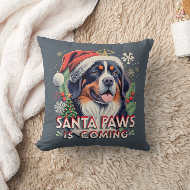 Santa Paws Is Coming Bernese  Dog Christmas Cushion (Blanket)