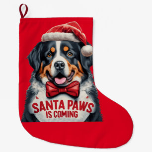 Santa Paws Is Coming Bernese Mountain Christmas Large Christmas Stocking