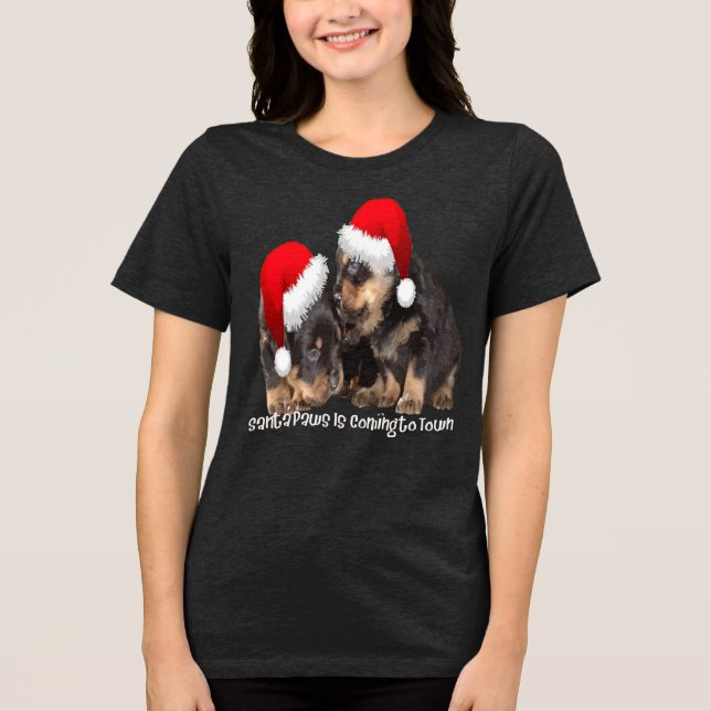 Santa Paws Is Coming To Town Cute Rottweiler Xmas Tri-Blend Shirt (Front)