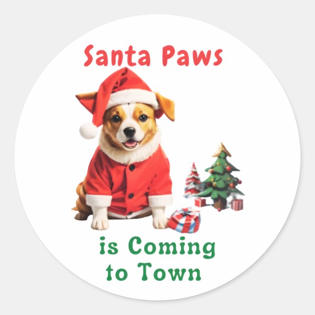 Santa Paws is Coming to Town Festive Pet Classic Round Sticker (Front)