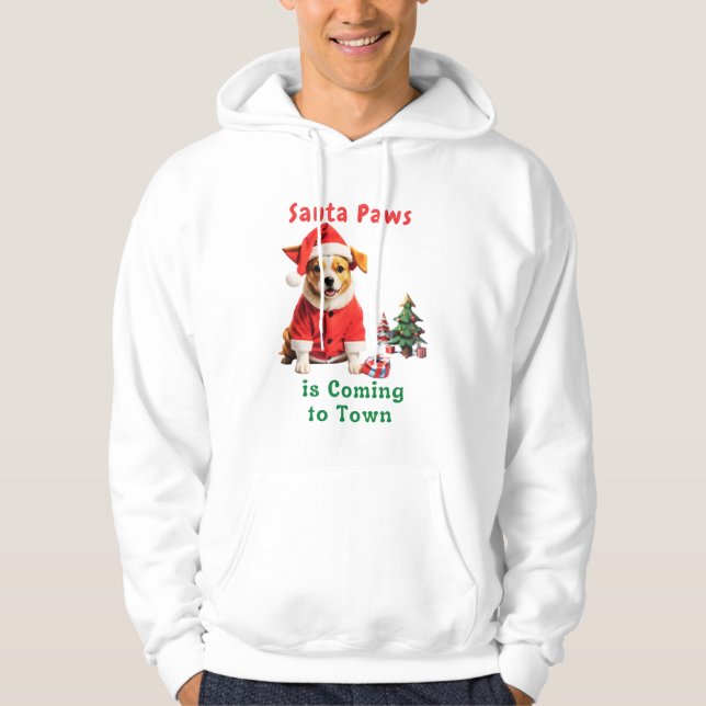 Santa Paws is Coming to Town Festive Pet Hoodie (Front)