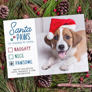 Santa Paws Naughty Nice Pawsome Pet Dog Photo Holiday Card