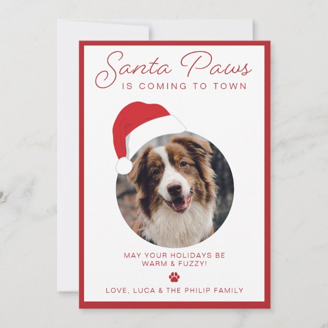Santa Paws Pet Photo Holiday Card (Front)
