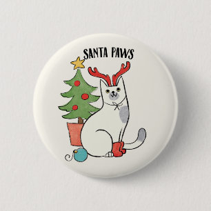 Santa Paws   Reindeer Cat 6 Cm Round Badge