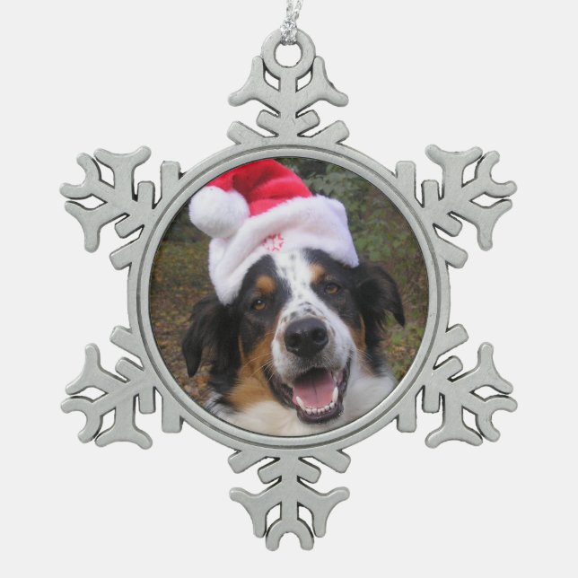 "Santa Paws" Snowflake Pewter Christmas Ornament (Front)