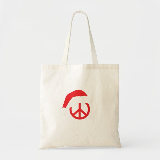 Santa Peace Sign Ho Ho Ho with Santa Hat Tote Bag (Front)