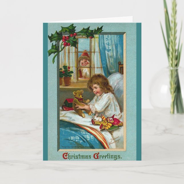 Santa Peek Vintage Christmas Card (Front)
