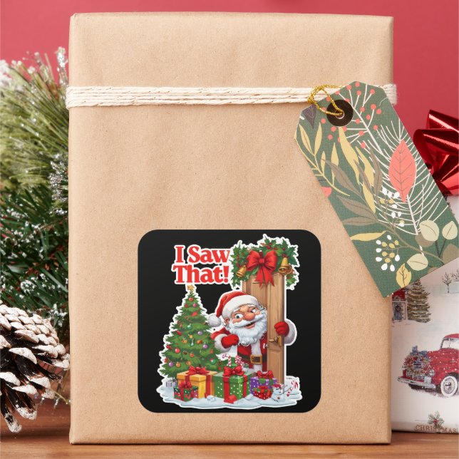 Santa Peeking Door Wreath Gifts S Square Sticker (Holiday)