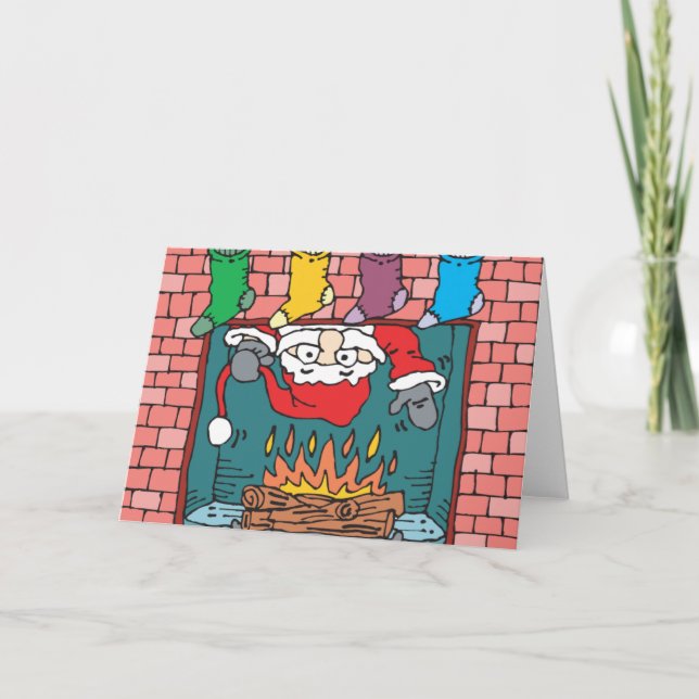 santa peeking in fireplace holiday card (Front)