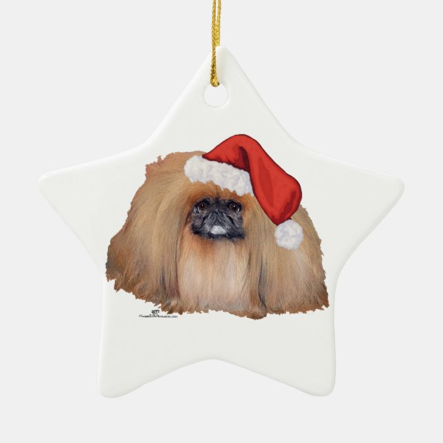 Santa Pekingese Ceramic Tree Decoration (Front)