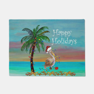 Santa pelican and palm tree Christmas Holiday  Doormat