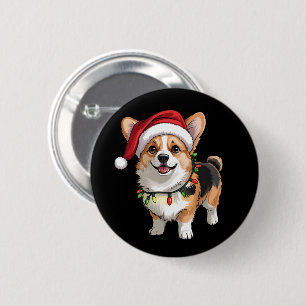 Santa Pembroke Welsh Corgi Christmas Tree Lights 6 Cm Round Badge