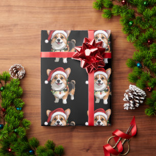Santa Pembroke Welsh Corgi Christmas Tree Lights Wrapping Paper