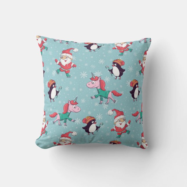 Santa Penguin And Unicorn Pattern Cushion (Front)