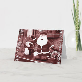 Santa & Penguin Friend Waving Holiday Card