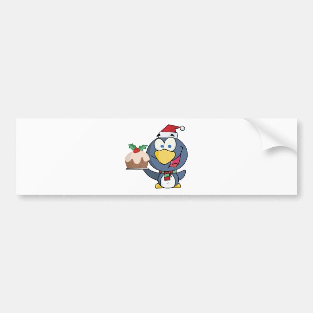 Santa Penguin with Christmas Cake Bumper Sticker (Front)