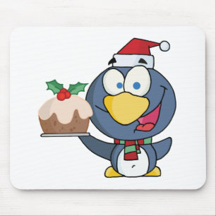 Santa Penguin with Christmas Cake Mouse Pad