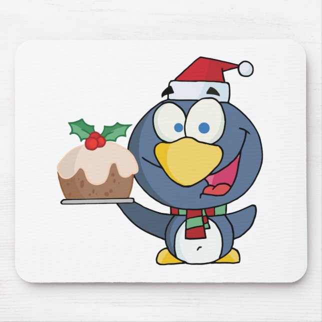 Santa Penguin with Christmas Cake Mouse Pad (Front)
