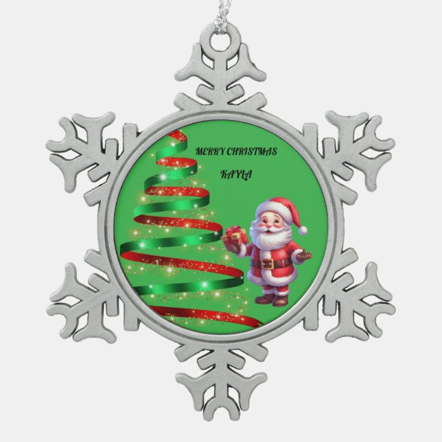 SANTA PEWTER SNOWFLAKE ORNAMENT (Front)