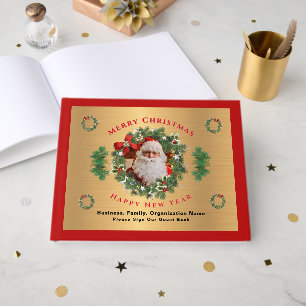 Santa Photo Merry Christmas New Year Personalise Guest Book