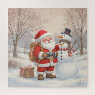 Santa Photographer & Snowman Family Christmas Jigsaw Puzzle