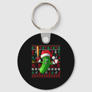 Santa Pickle Playing Baseball Xmas Player Vegan Sw Key Ring