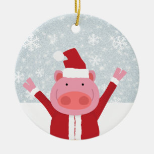 Santa Pig Ceramic Tree Decoration