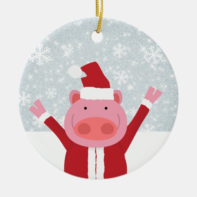 Santa Pig Ceramic Tree Decoration (Front)