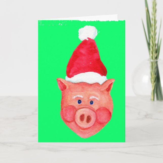 Santa Pig  Christmas Card (Front)
