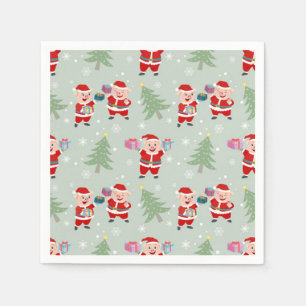 Santa Pig Giving Gifts Pattern Napkin