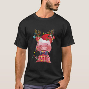 Santa Pig Reindeer Lights Christmas Gifts T-Shirt