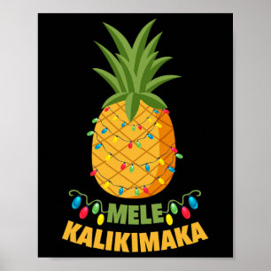 Santa Pineapple Christmas Lights Hawaiian Mele Kal Poster