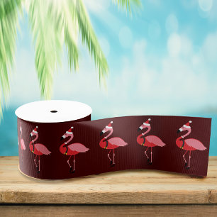 Santa Pink Flamingo Burgundy Christmas Grosgrain Ribbon