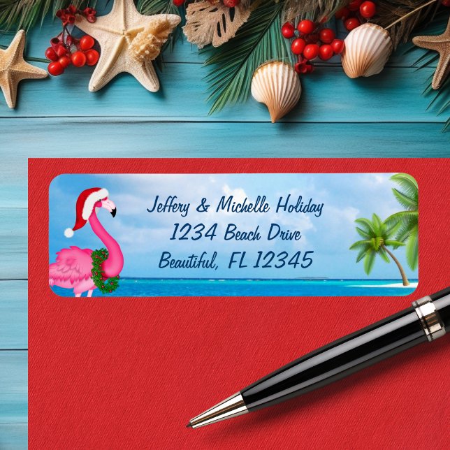 Santa Pink Flamingo Christmas Beach Address (Santa Pink Flamingo Christmas Beach Address Label)