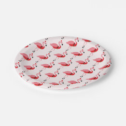 Santa Pink Flamingo Christmas Holiday Pattern Paper Plate