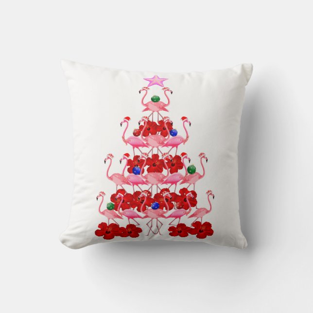 Santa Pink Flamingo Christmas Tree Cushion (Front)